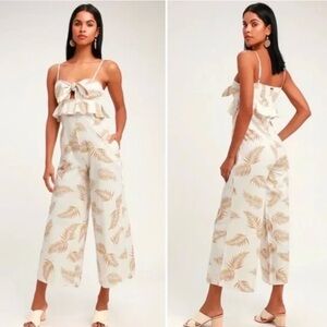 Billabong X Sincerely Jules Twist Flirt Palm Print Tie Front Jumpsuit Small